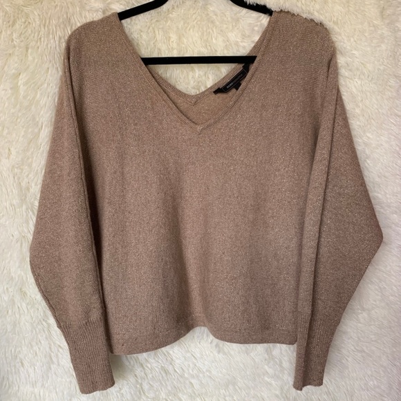 BCBGMaxAzria Sweaters - BCBGMaxAzria Tan V-Neck Sweater Women’s Small BCBGMaxAzria Sweaters - BCBGMaxAzria Tan V-Neck Sweater Women’s Small